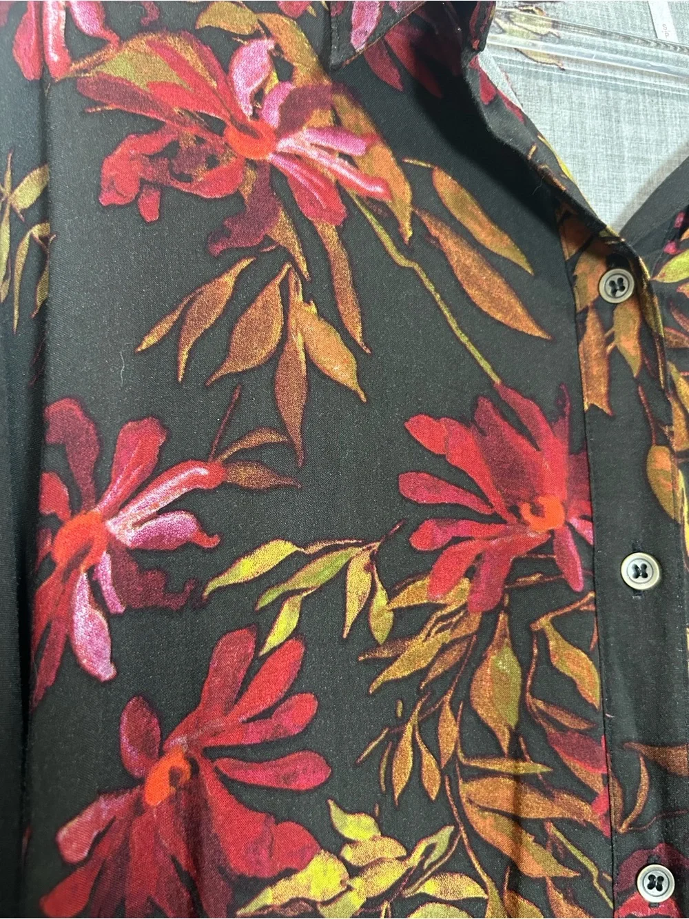 Free People Floral Top Oversized Blouse Sz S Button Down Leaf Print Multi Boho